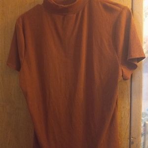 Women's Brown Mock Neck Baby-Tee